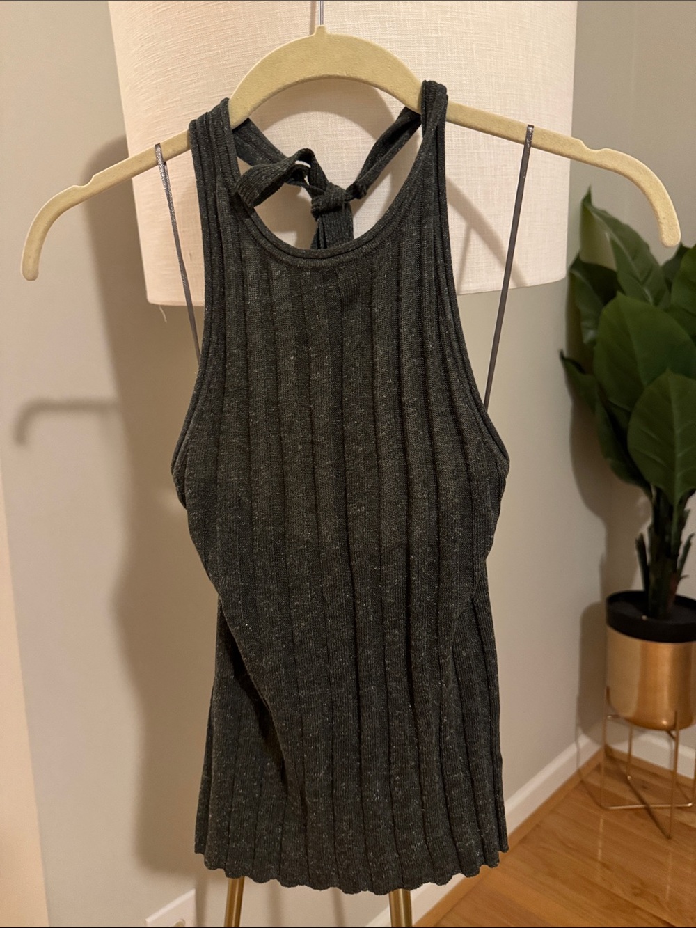 DISSH Dark Gray Ribbed Halter Tank Top